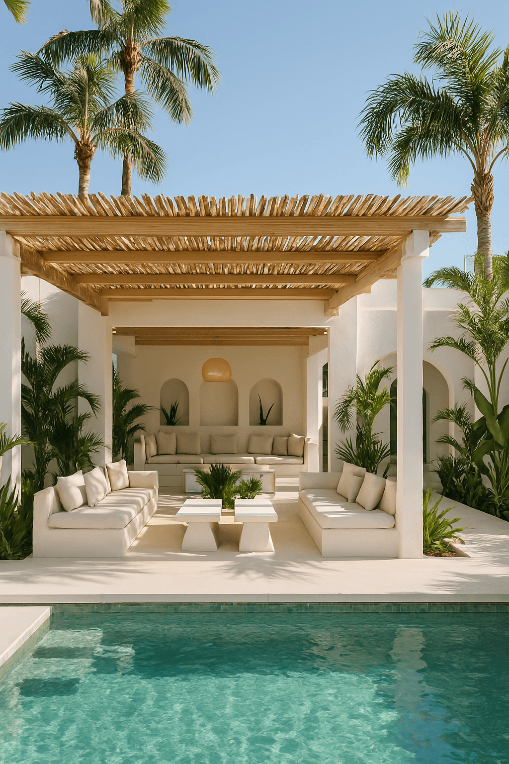 Luxury Bali villa with pool and palm trees